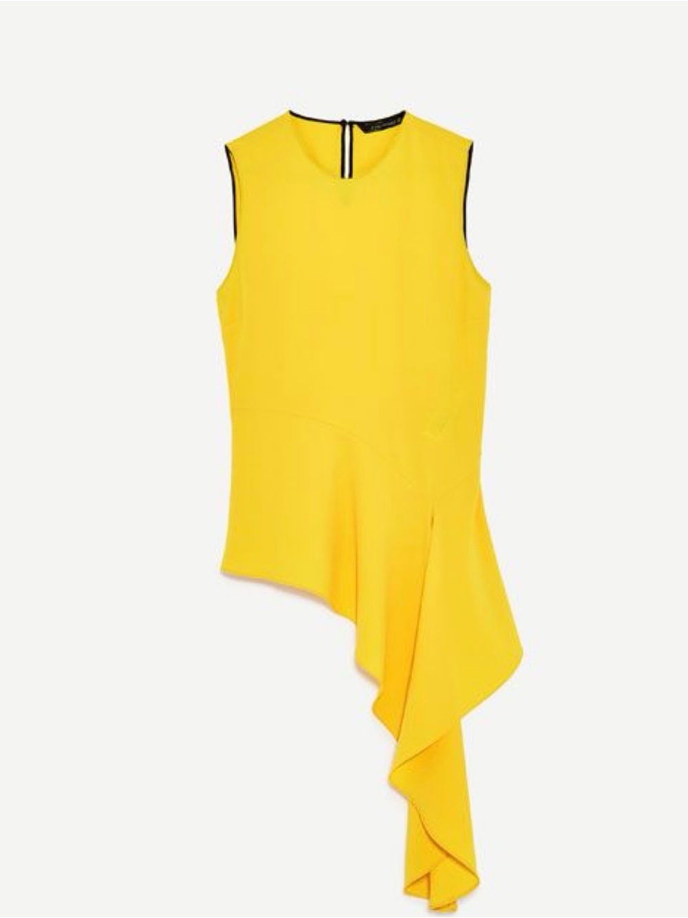 Zara Bright Yellow Sleeveless Asymmetrical Ruffle Top